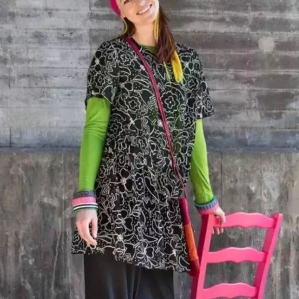 Gudrun Sjoden Bugg Viscose Tunic Dress in black &white sz Medium